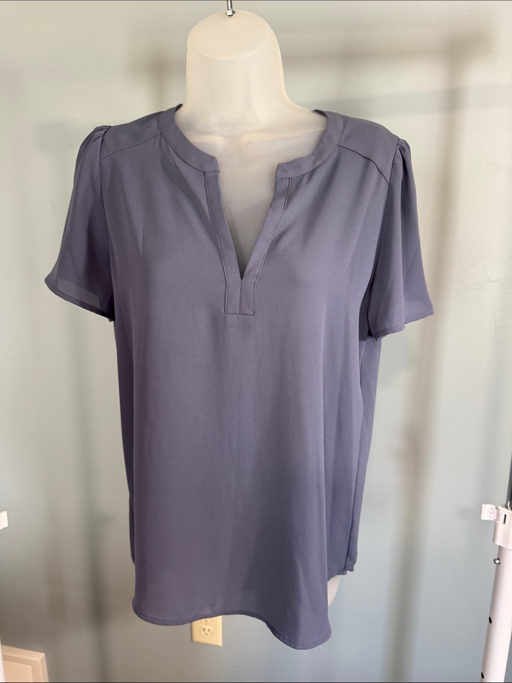Pleione Dusty Lavender Notch-Neck Short Sleeve Blouse